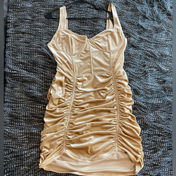 Nude ruche suede dress - Picture 2 of 6